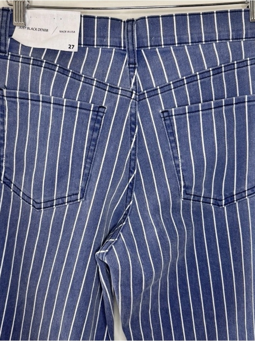 Just Black Denim Barrel Leg Jeans Navy Stripe Women’s 27 NEW W Tags High Rise - Picture 4 of 5